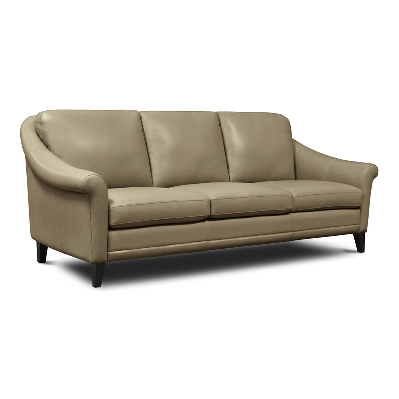 Hello Sofa Home Sienna Mid-Century Modern Top Grain Leather Sofa in Beige