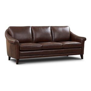 hello sofa home sienna mid-century modern top grain leather sofa in brown