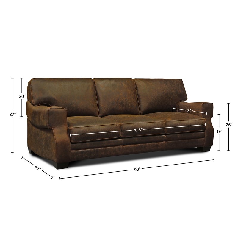 Hello Sofa Home Cordova Mid-Century Top Grain Leather Sofa in Brown