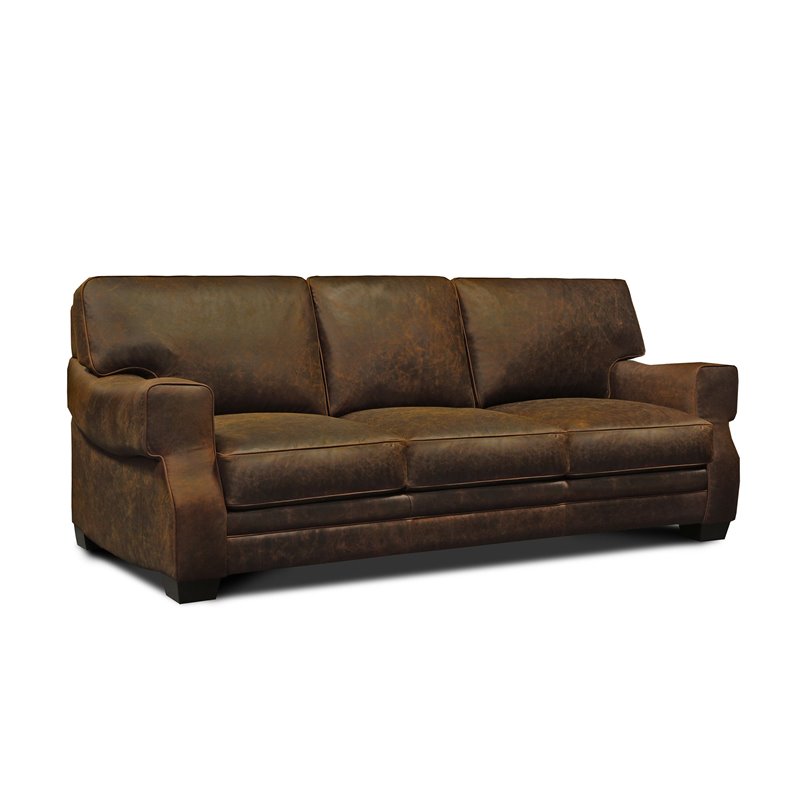 Hello Sofa Home Cordova Mid-Century Top Grain Leather Sofa in Brown