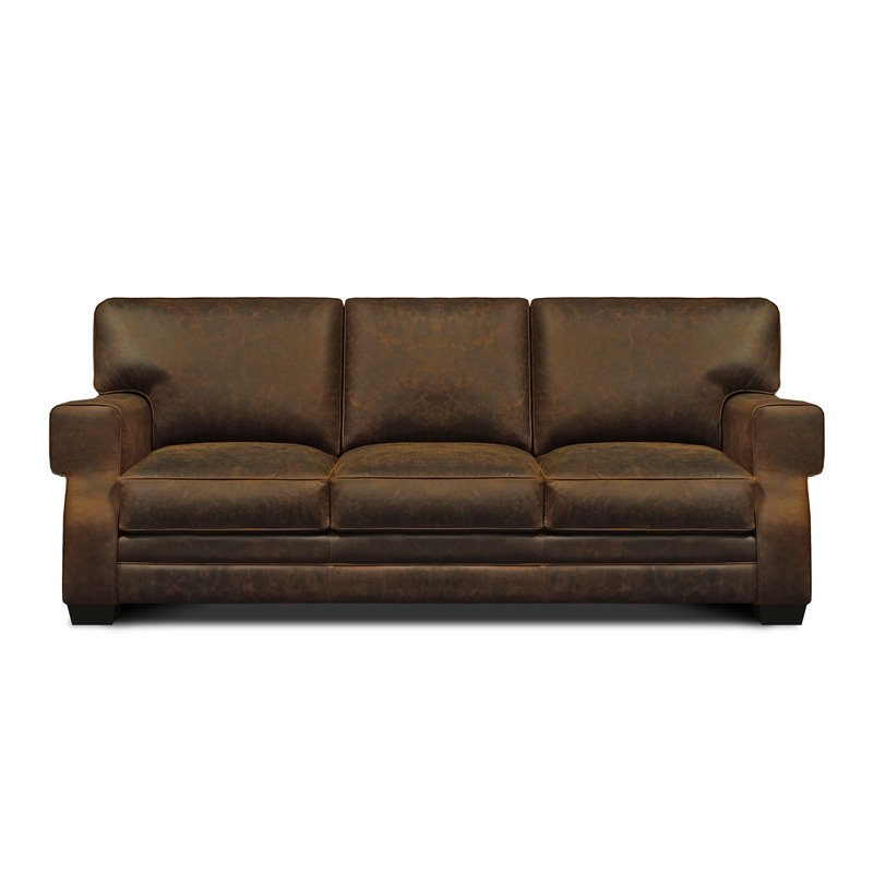 Hello Sofa Home Cordova Mid-Century Top Grain Leather Sofa in Brown