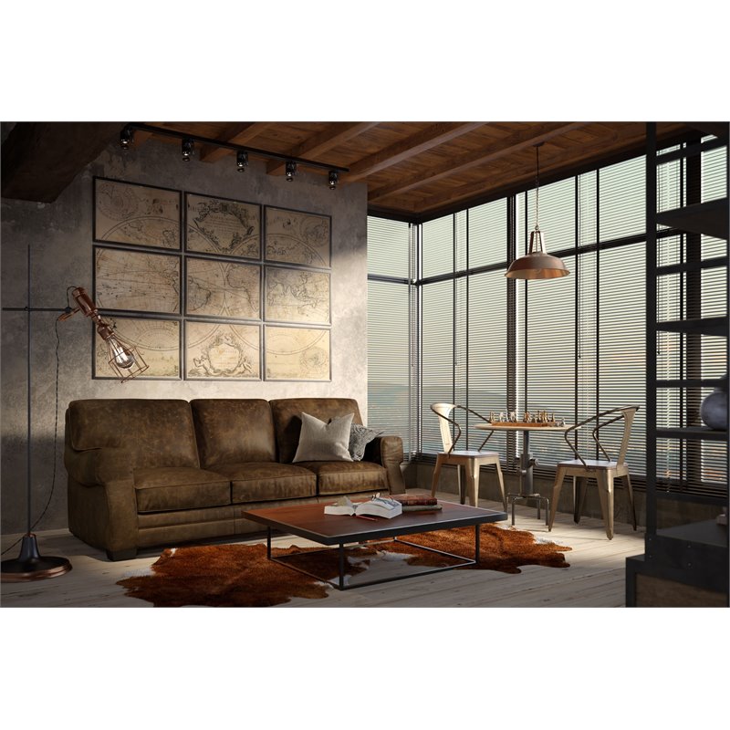 Hello Sofa Home Cordova Mid-Century Top Grain Leather Sofa in Brown