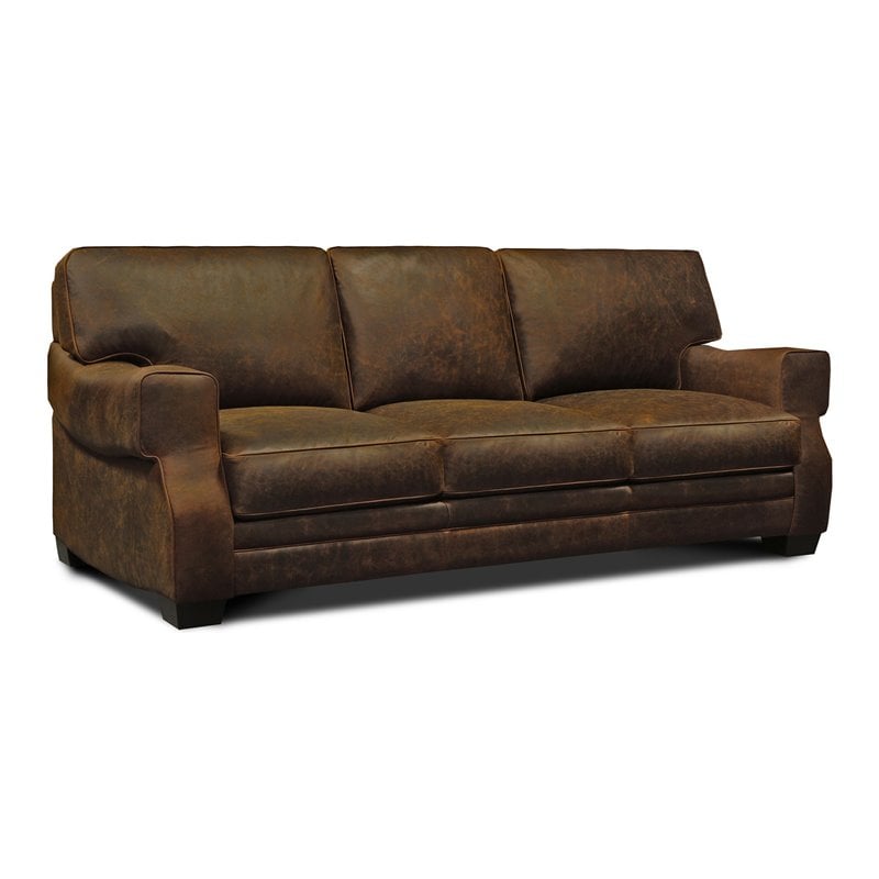Hello Sofa Home Cordova Mid-Century Top Grain Leather Sofa in Brown