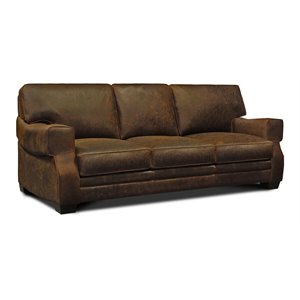 Hello Sofa Home Cordova Mid-Century Top Grain Leather Sofa in Brown