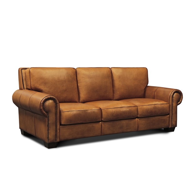 Hello Sofa Home Valencia Top Grain Hand Antiqued Leather Sofa in Tan Brown