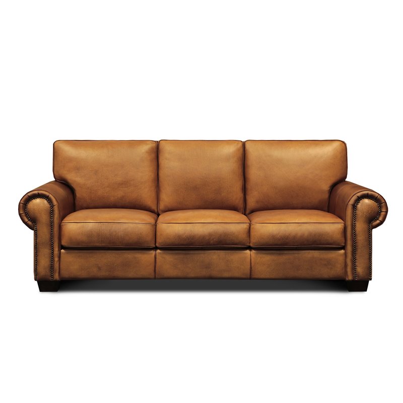 Hello Sofa Home Valencia Top Grain Hand Antiqued Leather Sofa in Tan Brown