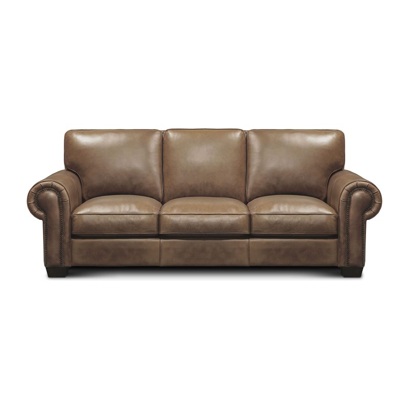 Hello Sofa Home Valencia Top Grain Hand Antiqued Leather Sofa in Taupe Brown