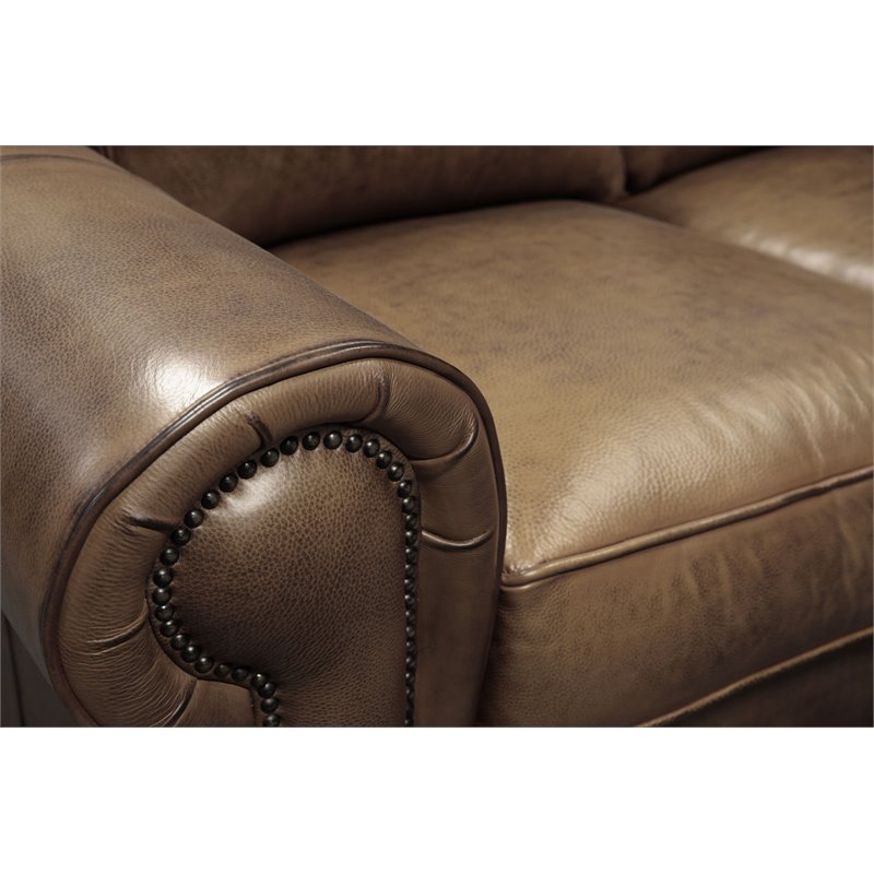 Hello Sofa Home Valencia Top Grain Hand Antiqued Leather Sofa in Taupe Brown