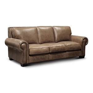 Hello Sofa Home Valencia Top Grain Hand Antiqued Leather Sofa in Taupe Brown