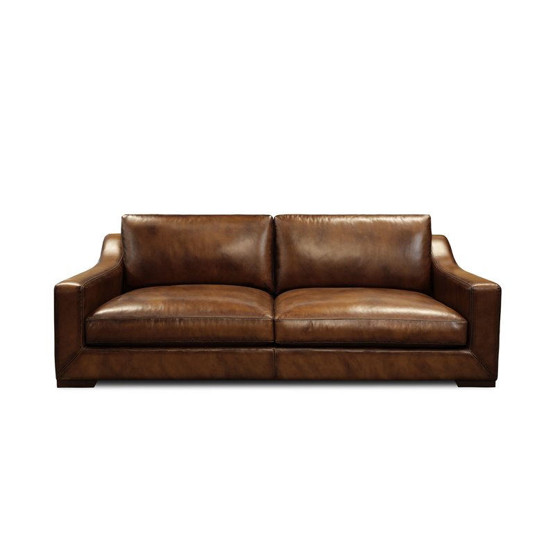 Hello Sofa Home Ramba 3-Seater Contemporary Top Grain Leather Sofa in Brown