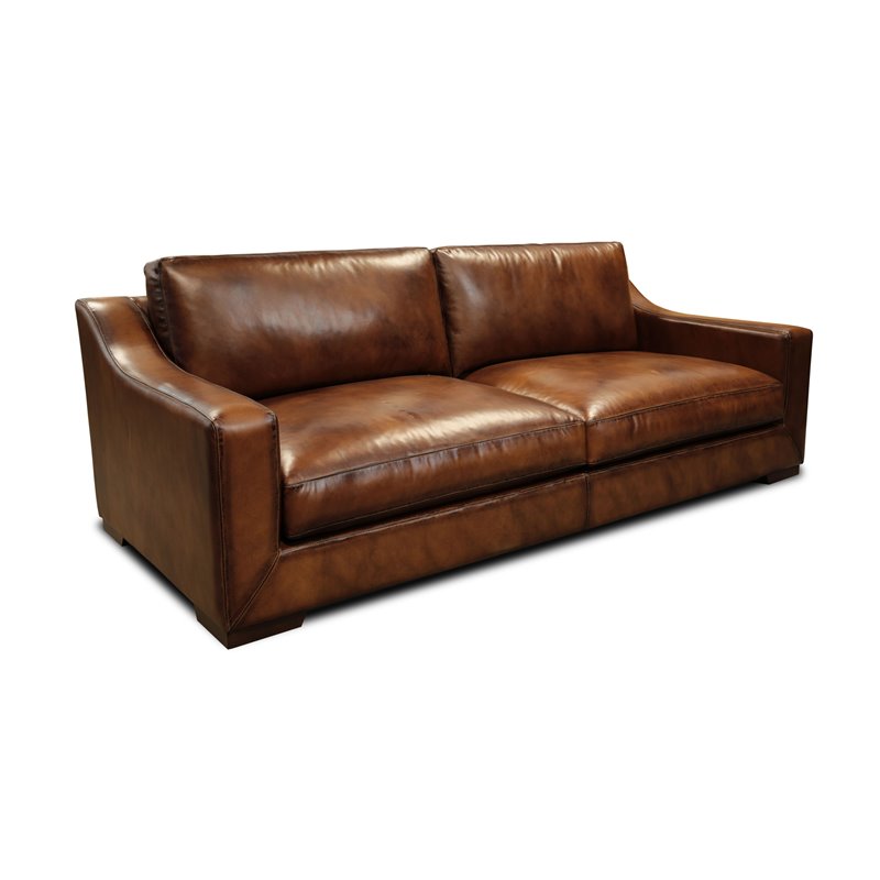Hello Sofa Home Ramba 3-Seater Contemporary Top Grain Leather Sofa in Brown