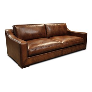 Hello Sofa Home Ramba 3-Seater Contemporary Top Grain Leather Sofa in Brown