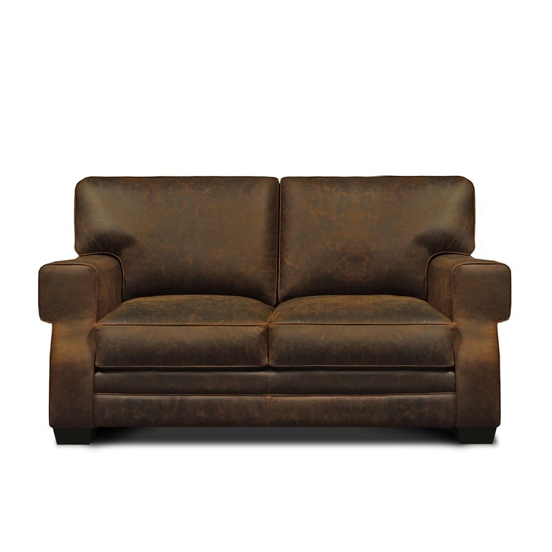 Hello Sofa Home Cordova Mid-Century Top Grain Leather Loveseat in Brown