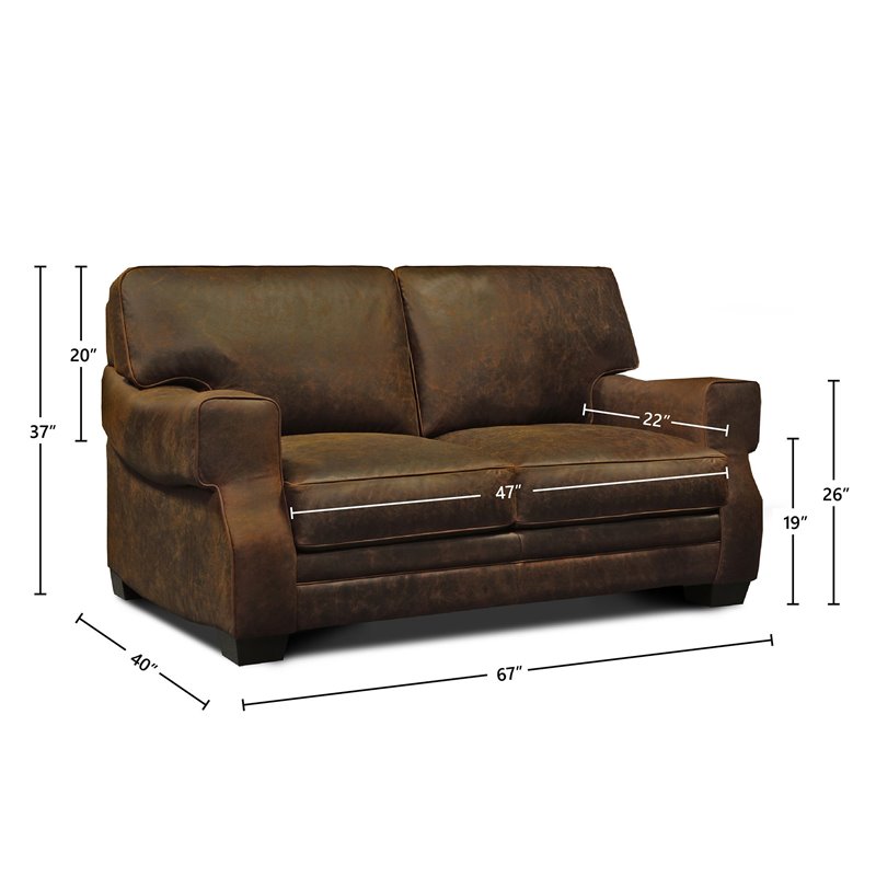 Hello Sofa Home Cordova Mid-Century Top Grain Leather Loveseat in Brown