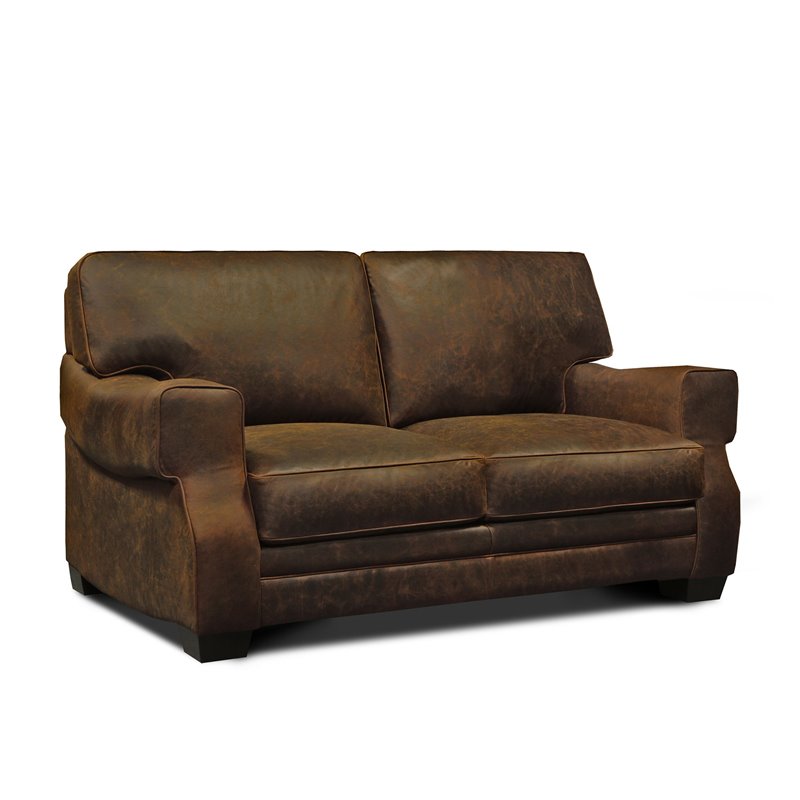 Hello Sofa Home Cordova Mid-Century Top Grain Leather Loveseat in Brown
