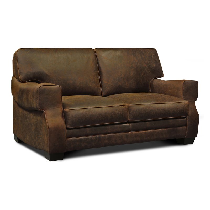 Hello Sofa Home Cordova Mid-Century Top Grain Leather Loveseat in Brown