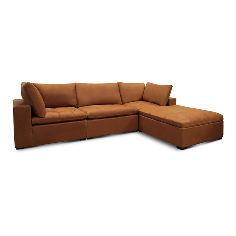 Hello Sofa Home Nirvana 4-Piece Modern Top Grain Leather Sectional in Napa Maple