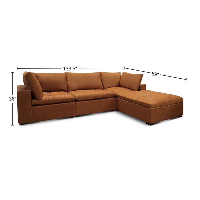 Hello Sofa Home Nirvana 4-Piece Modern Top Grain Leather Sectional in Napa Maple