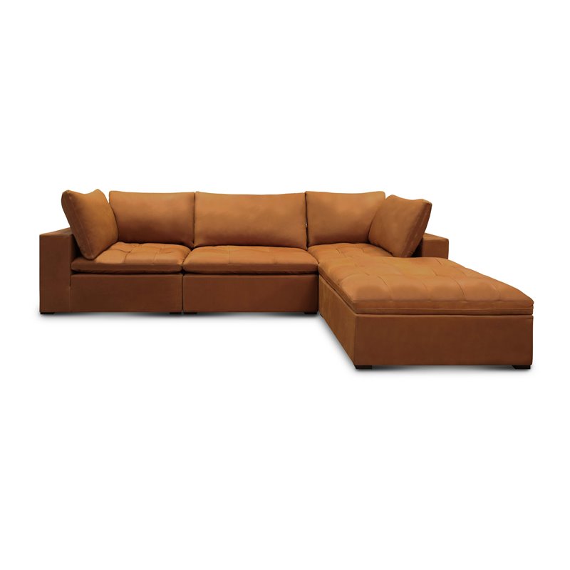 Hello Sofa Home Nirvana 4-Piece Modern Top Grain Leather Sectional in Napa Maple
