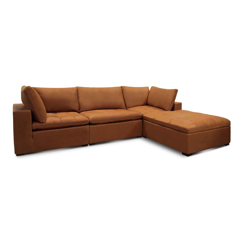 Hello Sofa Home Nirvana 4-Piece Modern Top Grain Leather Sectional in Napa Maple