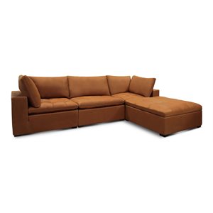 Hello Sofa Home Nirvana 4-Piece Modern Top Grain Leather Sectional in Napa Maple