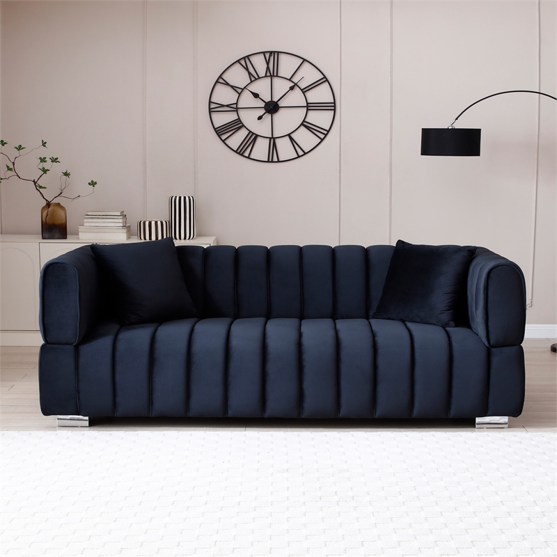 Luxurious Luna Velvet Sofa In Black Color
