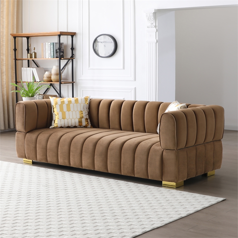 Luxurious Luna Velvet Sofa in Brown Color
