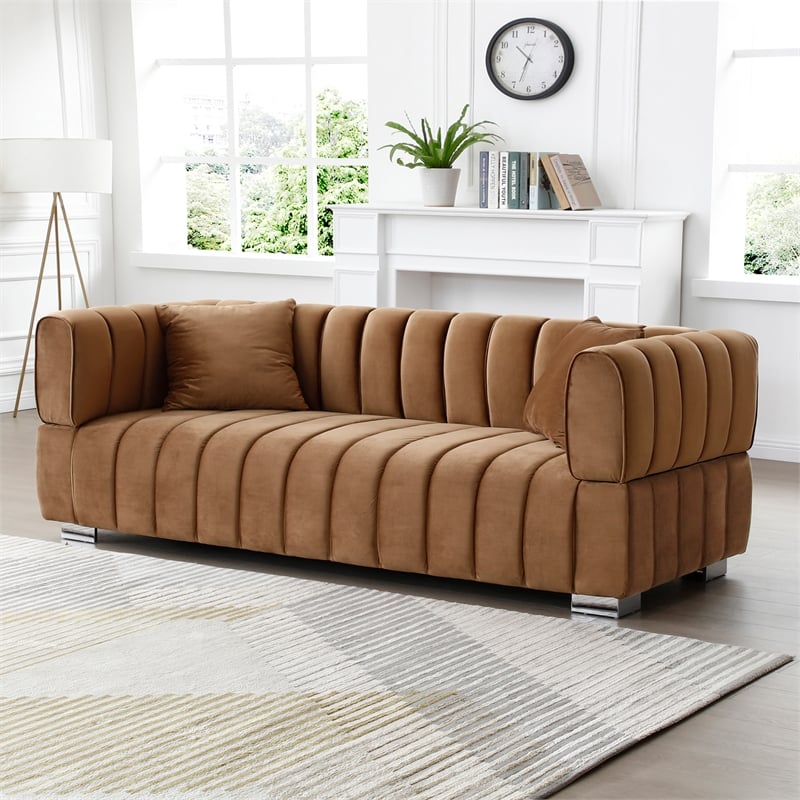 Luxurious Luna Velvet Sofa in Brown Color