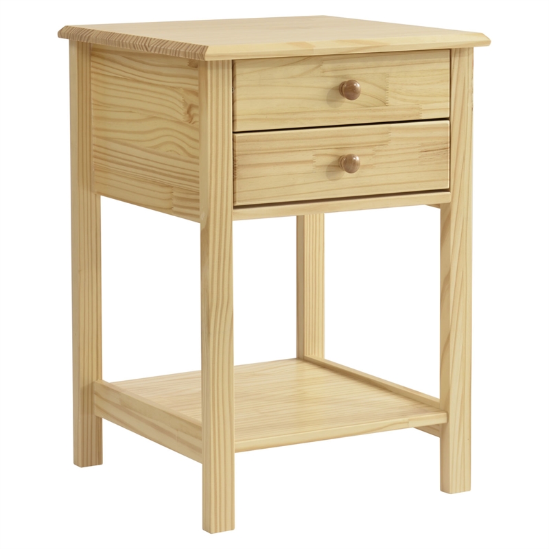 Solid Pine Wood 2 Drawer Nightstand
