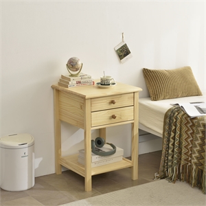 solid pine wood 2 drawer nightstand