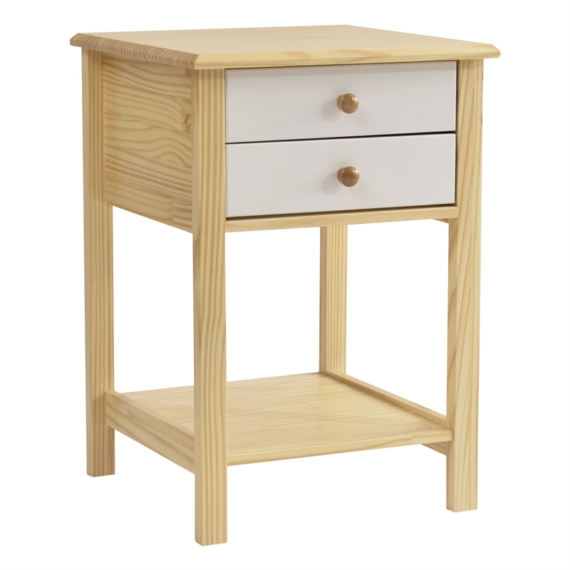 Solid Pine Wood 2 Drawer Nightstand