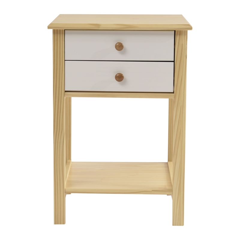 Solid Pine Wood 2 Drawer Nightstand