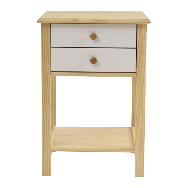 Solid Pine Wood 2 Drawer Nightstand
