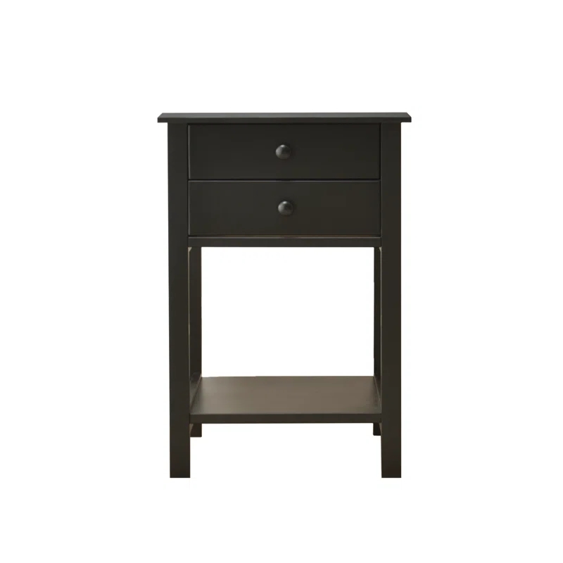 Solid Pine Wood 2 Drawer Nightstand