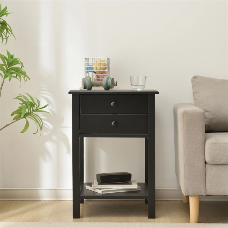 Solid Pine Wood 2 Drawer Nightstand