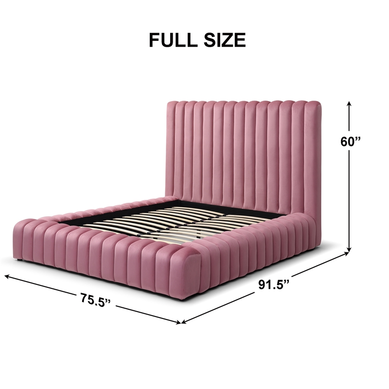 Avalon Velvet Upholstered Full Platform Bed in Pink