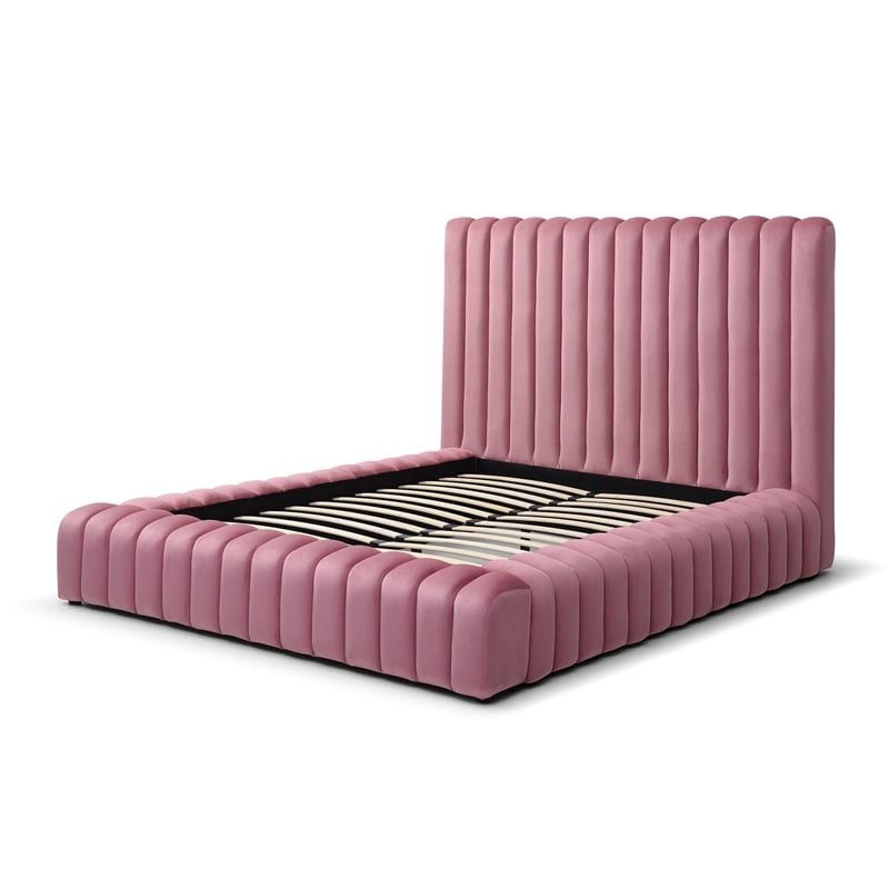 Avalon Velvet Upholstered Full Platform Bed in Pink