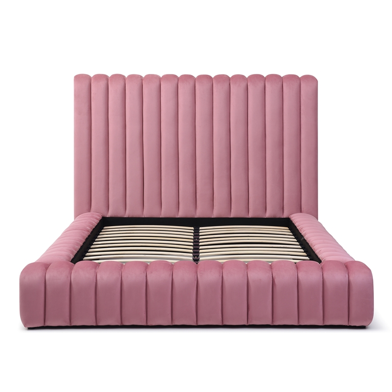 Avalon Velvet Upholstered Full Platform Bed in Pink