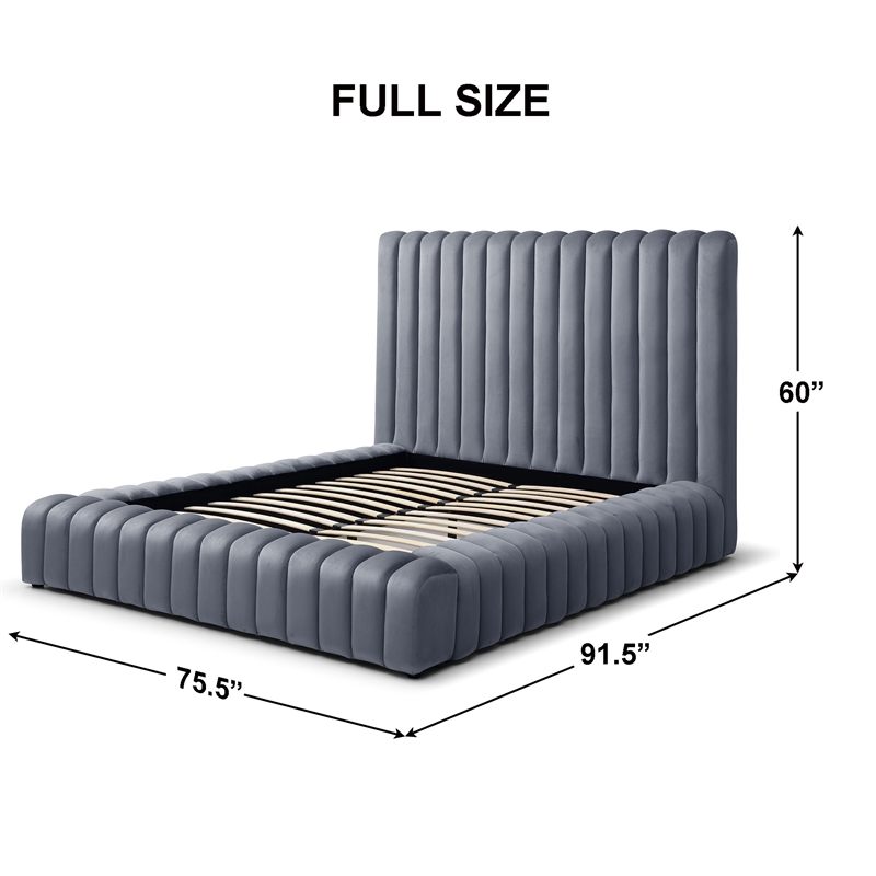 Avalon Velvet Upholstered Full Platform Bed in Gray