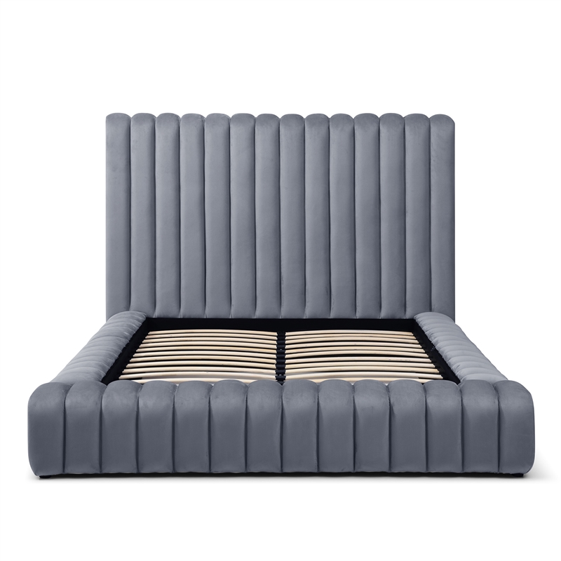 Avalon Velvet Upholstered Full Platform Bed in Gray
