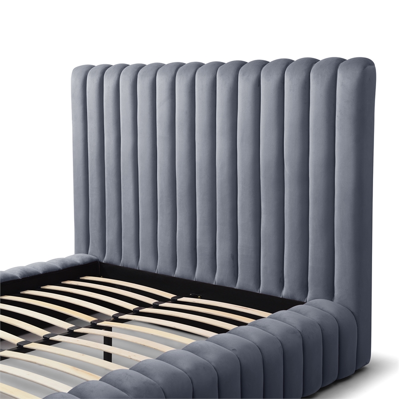 Avalon Velvet Upholstered Full Platform Bed in Gray