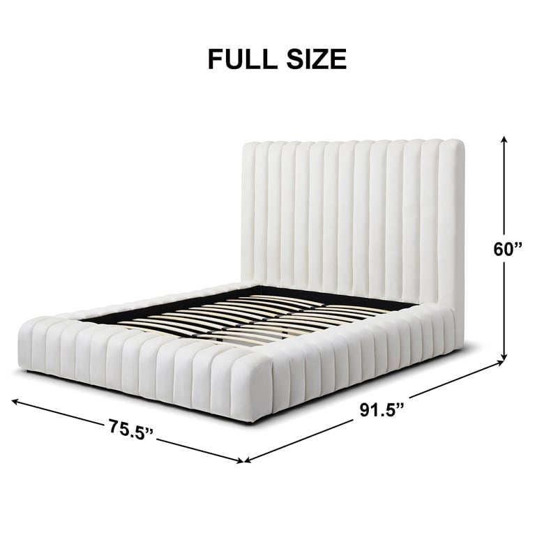 Avalon Velvet Upholstered Full Platform Bed in Cream