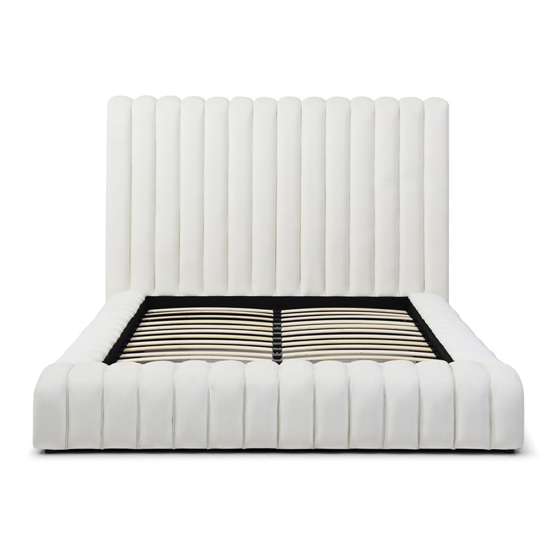 Avalon Velvet Upholstered Full Platform Bed in Cream