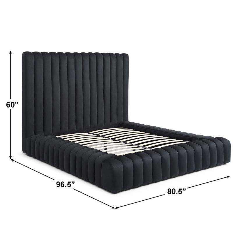 Avalon Velvet Upholstered Queen Platform Bed in Black