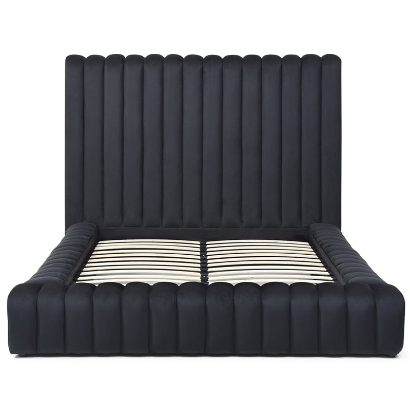 Avalon Velvet Upholstered Queen Platform Bed in Black