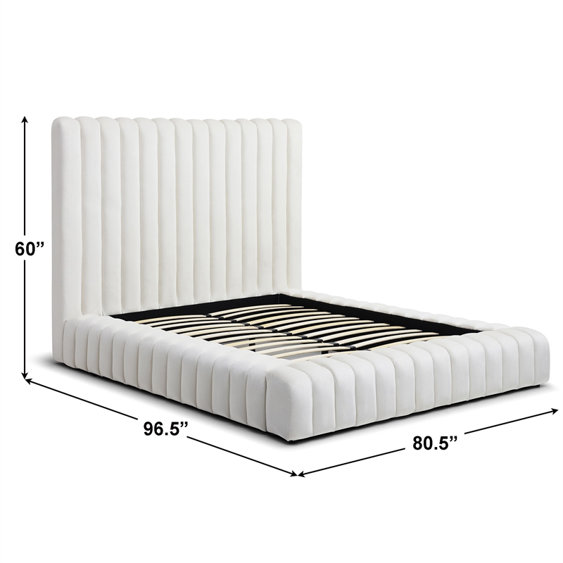 Avalon Velvet Upholstered Queen Platform Bed in Cream