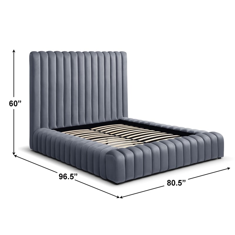 Avalon Velvet Upholstered Queen Platform Bed in Gray