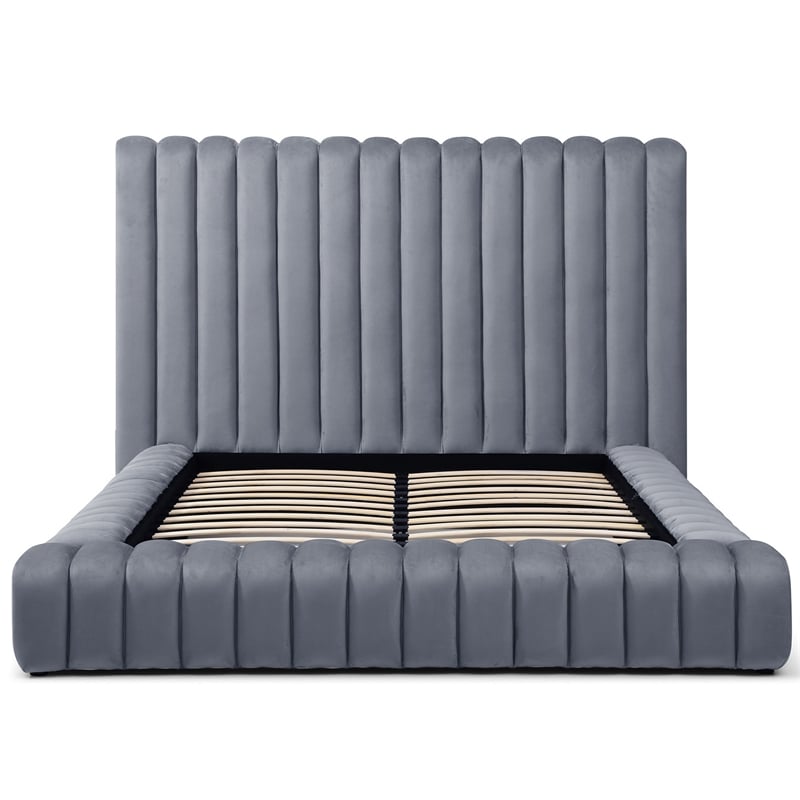 Avalon Velvet Upholstered King Platform Bed in Gray