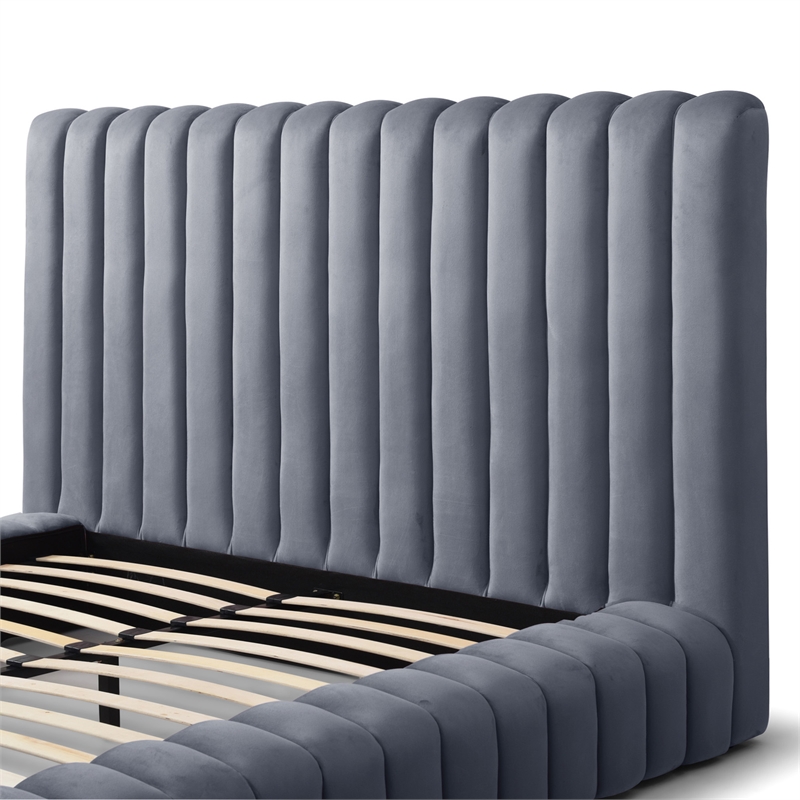 Avalon Velvet Upholstered King Platform Bed in Gray