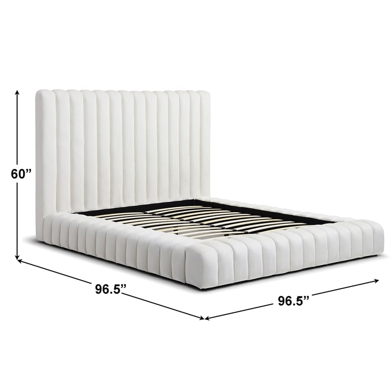 Avalon Velvet Upholstered King Platform Bed in Cream